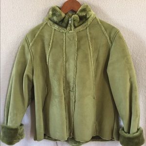 Green suede fur lined coat